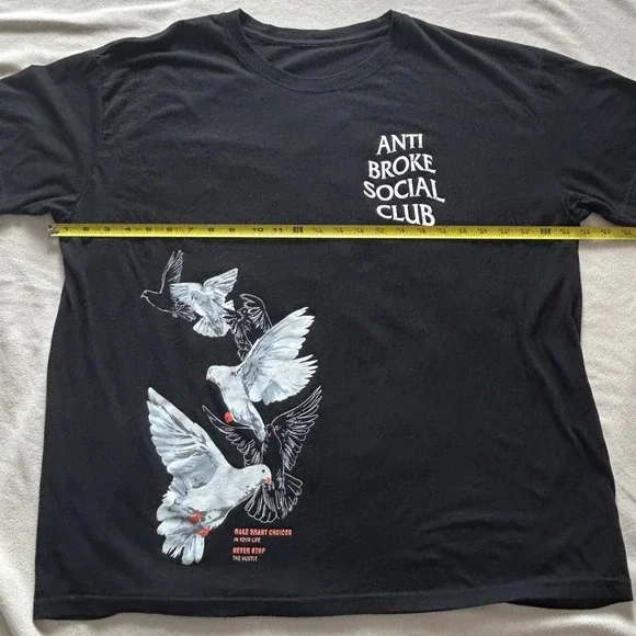 Anti Broke Social Club Graphic Tee 2XL Black Pigeons Streetwear Parody Hustle - Picture 4 of 5